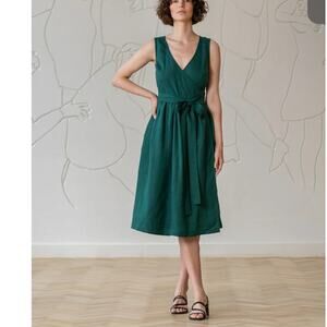 Menique Linen Wrap Dress Macie in Green Size Medium NWT